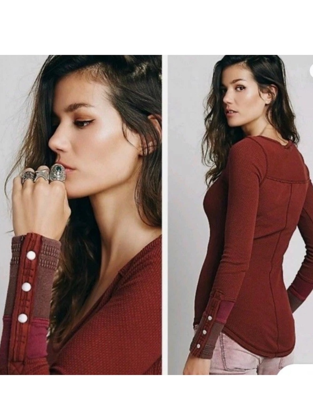 Free People Sunnie Valley Thermal Cuff Long Sleeve Top | S